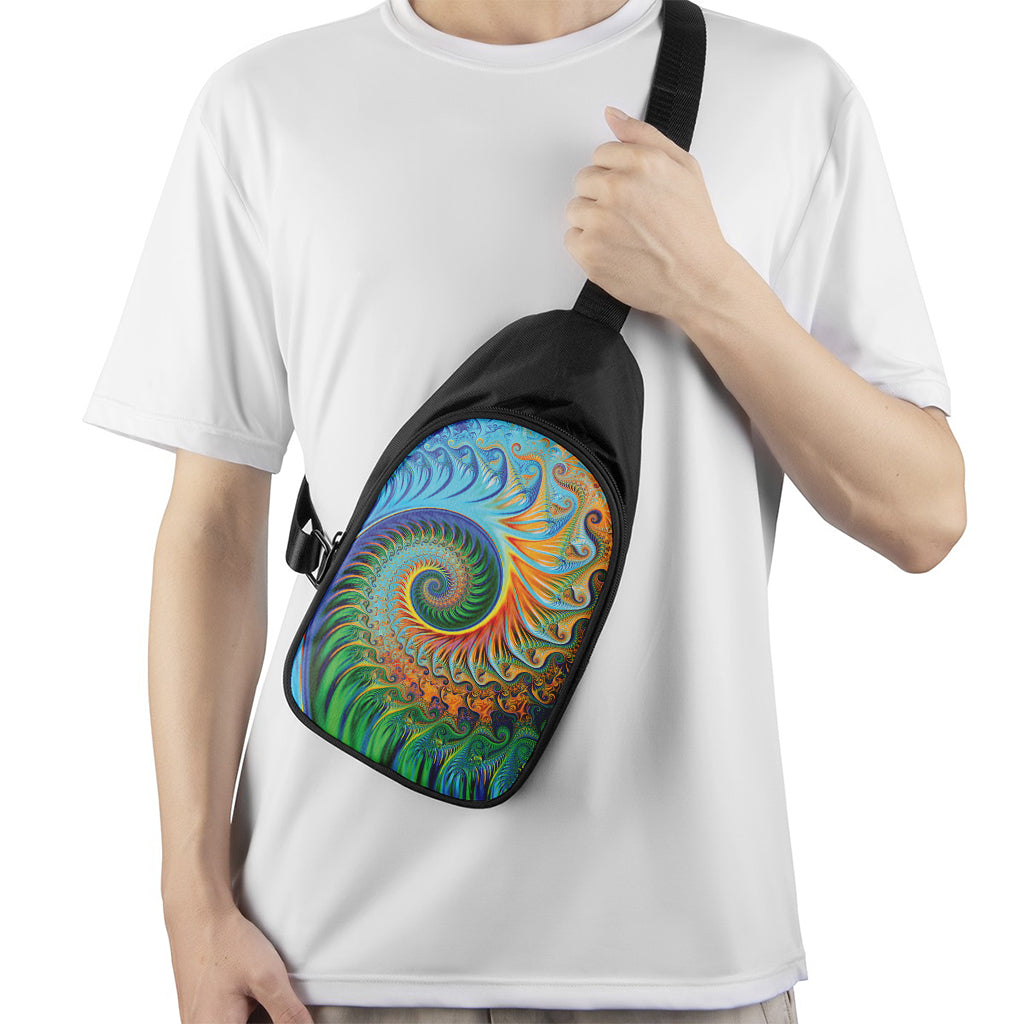 Trippy Fractal Print Chest Bag
