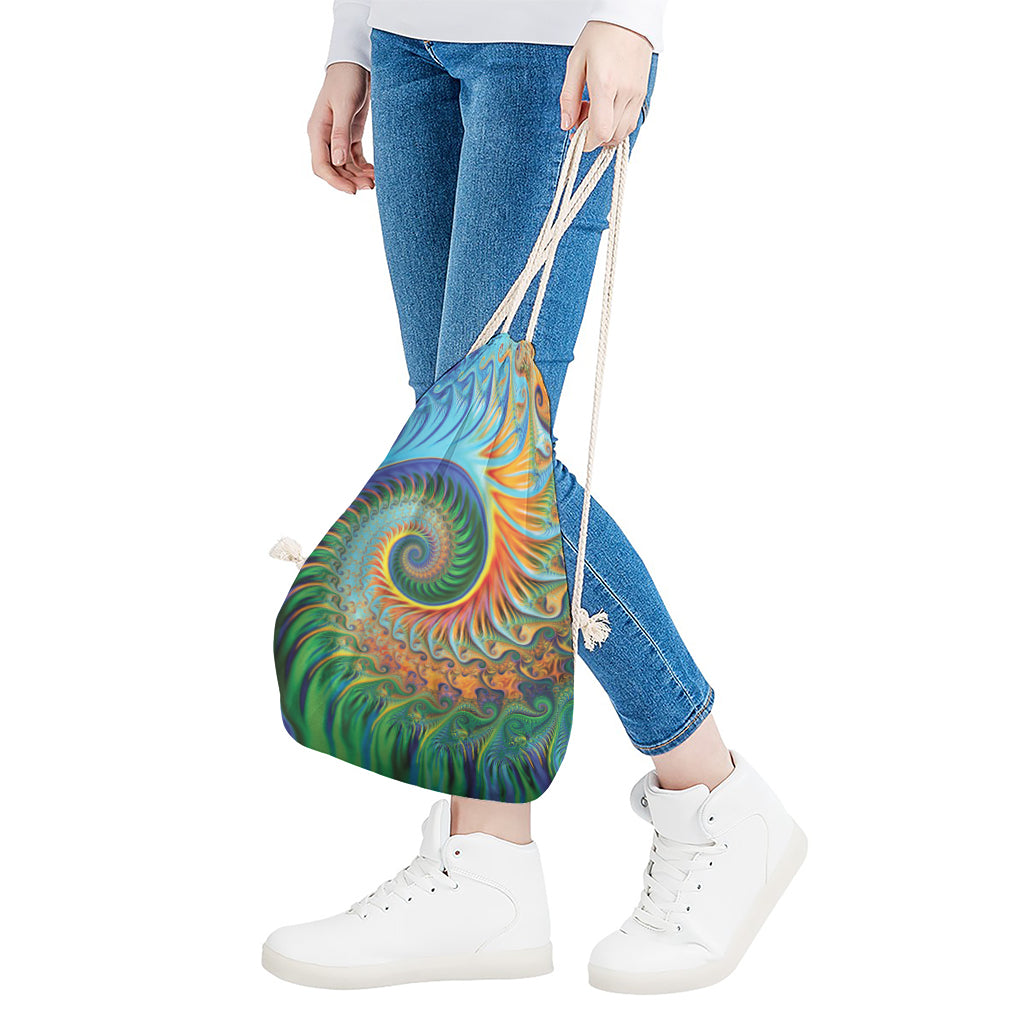 Trippy Fractal Print Drawstring Bag