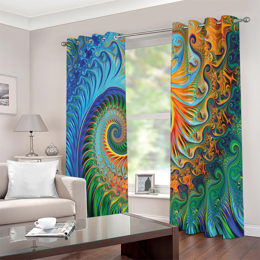 Trippy Fractal Print Extra Wide Grommet Curtains