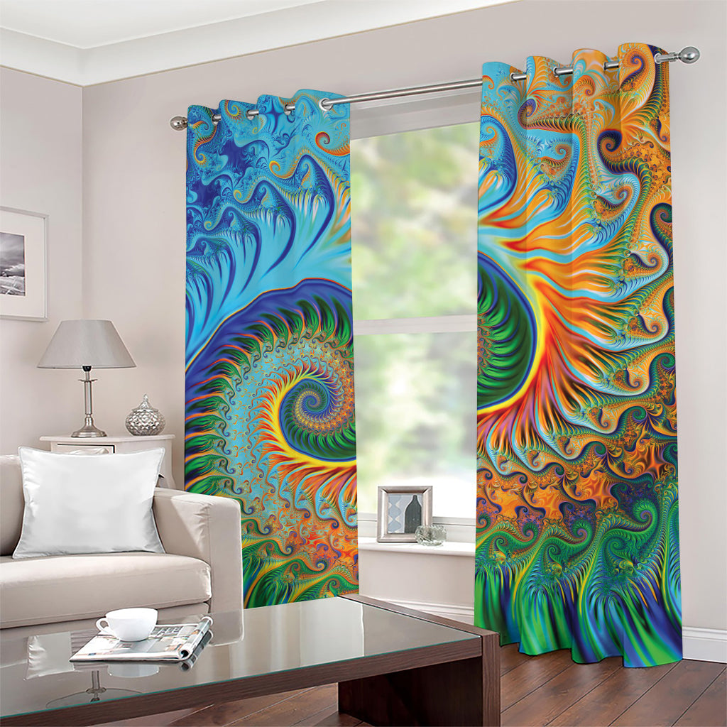 Trippy Fractal Print Grommet Curtains