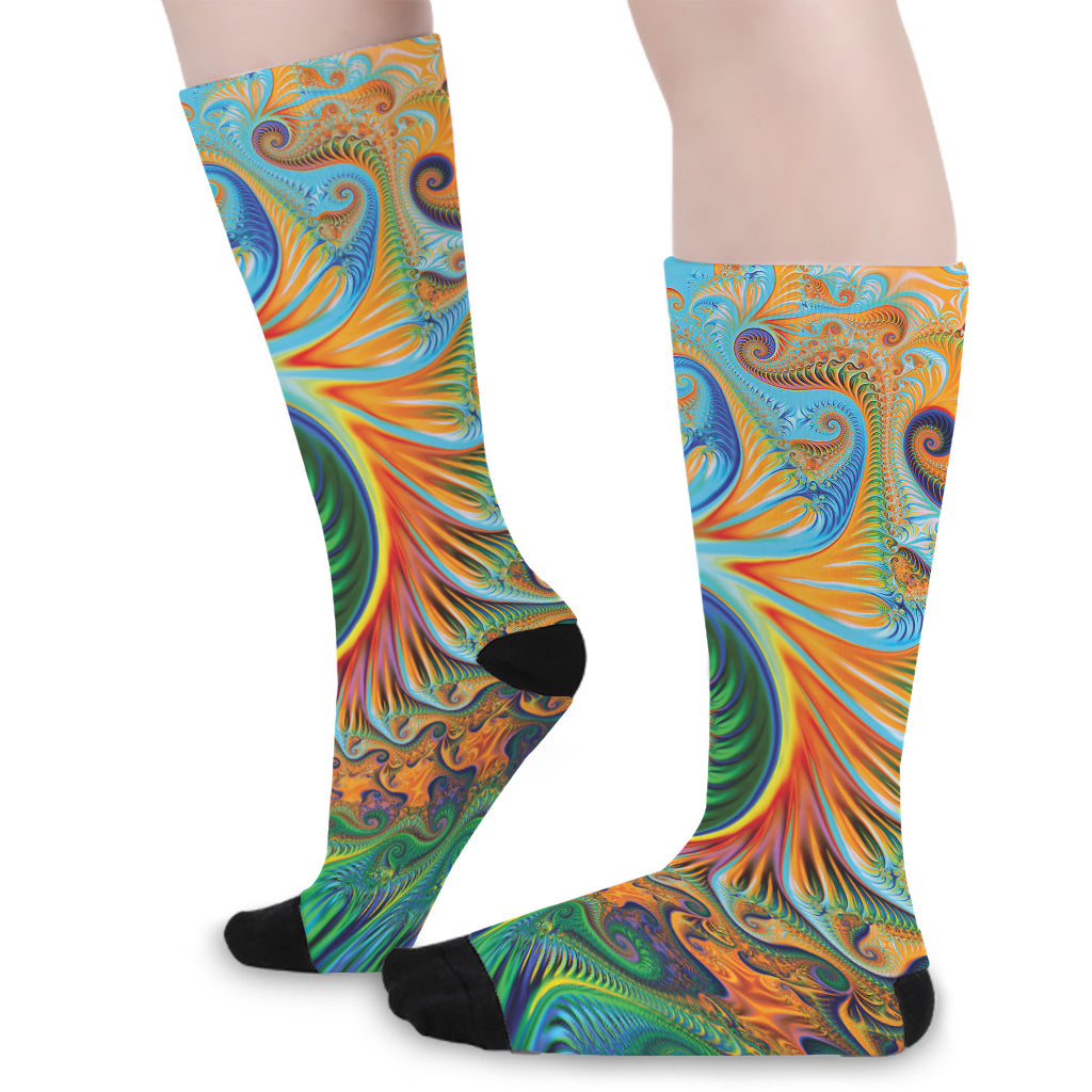 Trippy Fractal Print Long Socks