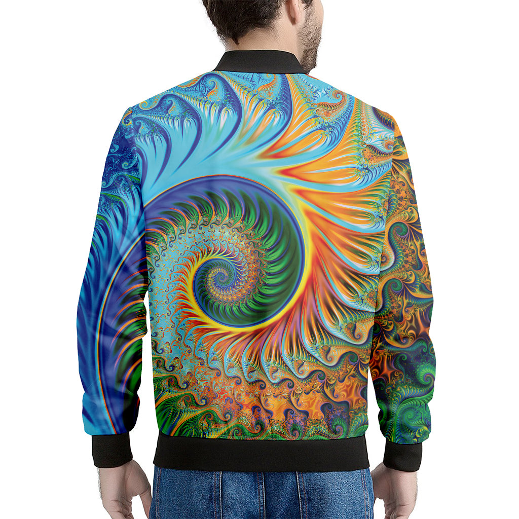 Trippy Fractal Print Men's Bomber Jacket