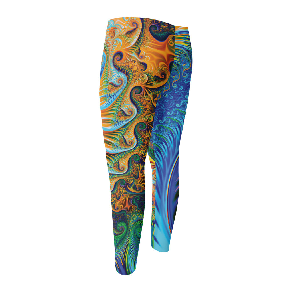 Trippy Fractal Print Men's Compression Pants