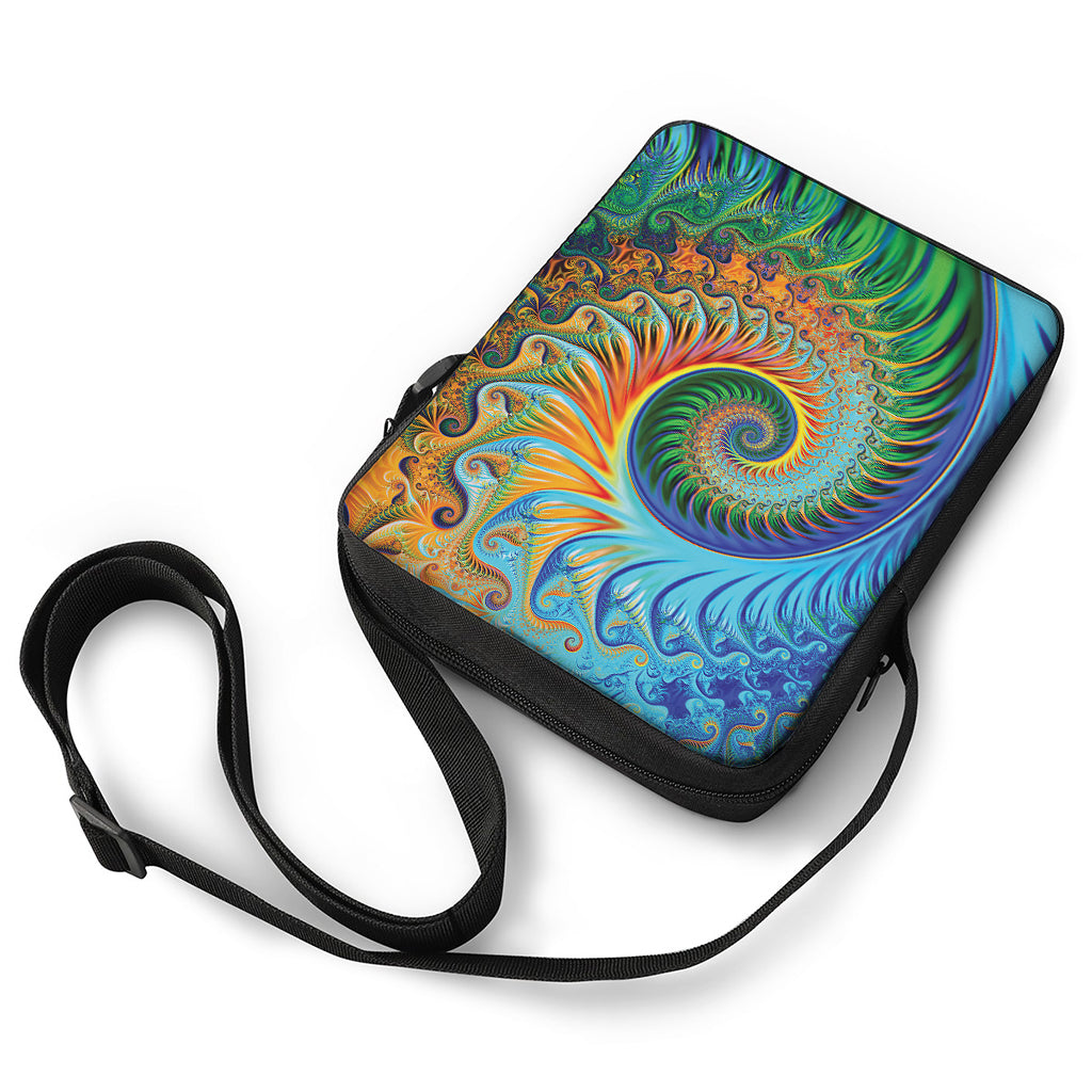 Trippy Fractal Print Rectangular Crossbody Bag