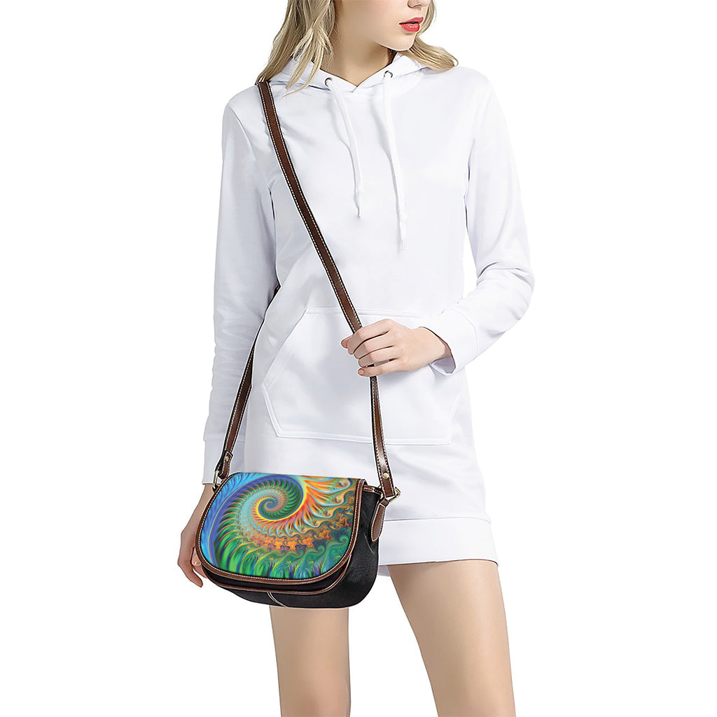 Trippy Fractal Print Saddle Bag