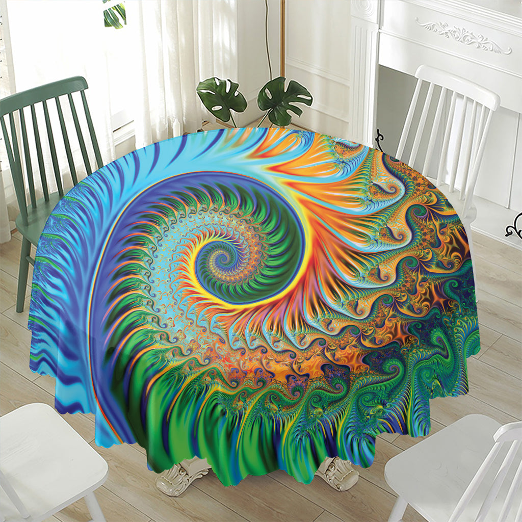 Trippy Fractal Print Waterproof Round Tablecloth