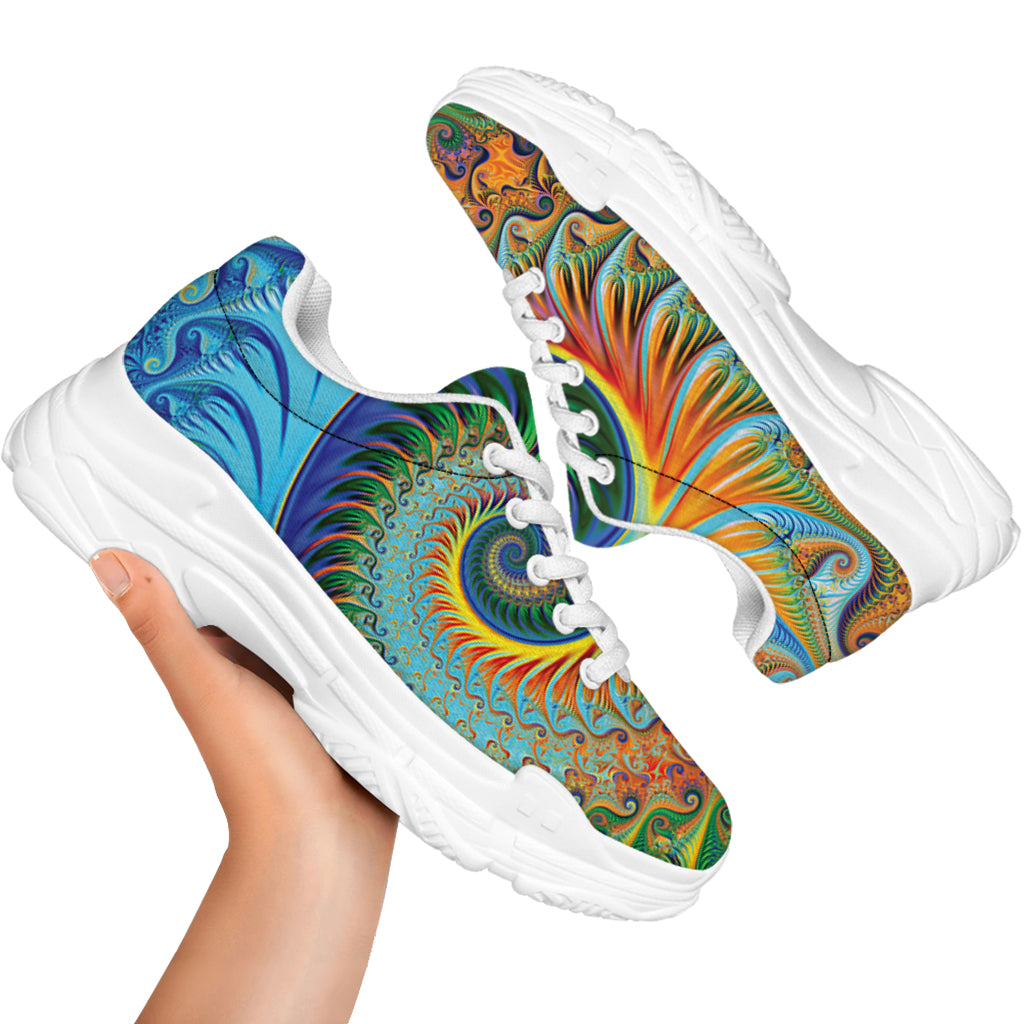 Trippy Fractal Print White Chunky Shoes