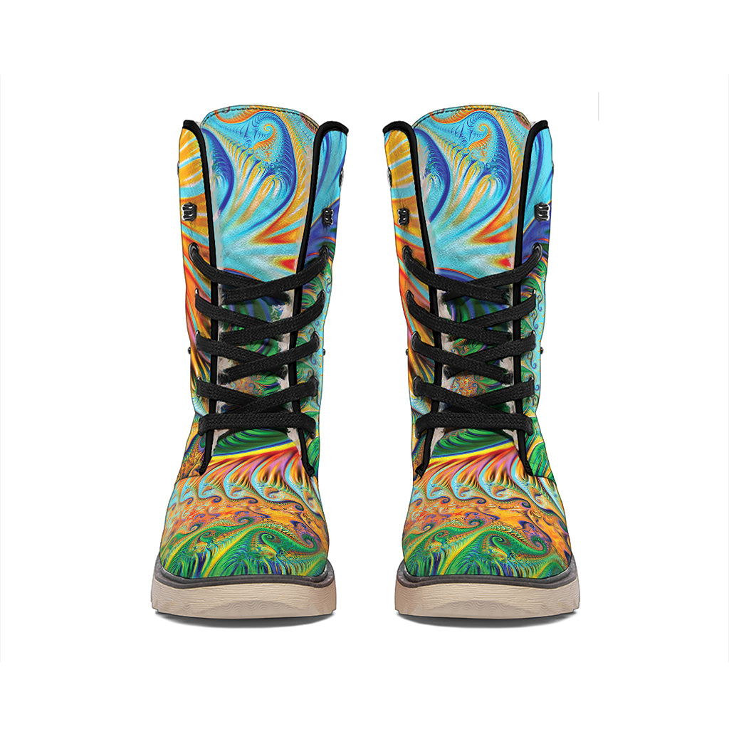 Trippy Fractal Print Winter Boots