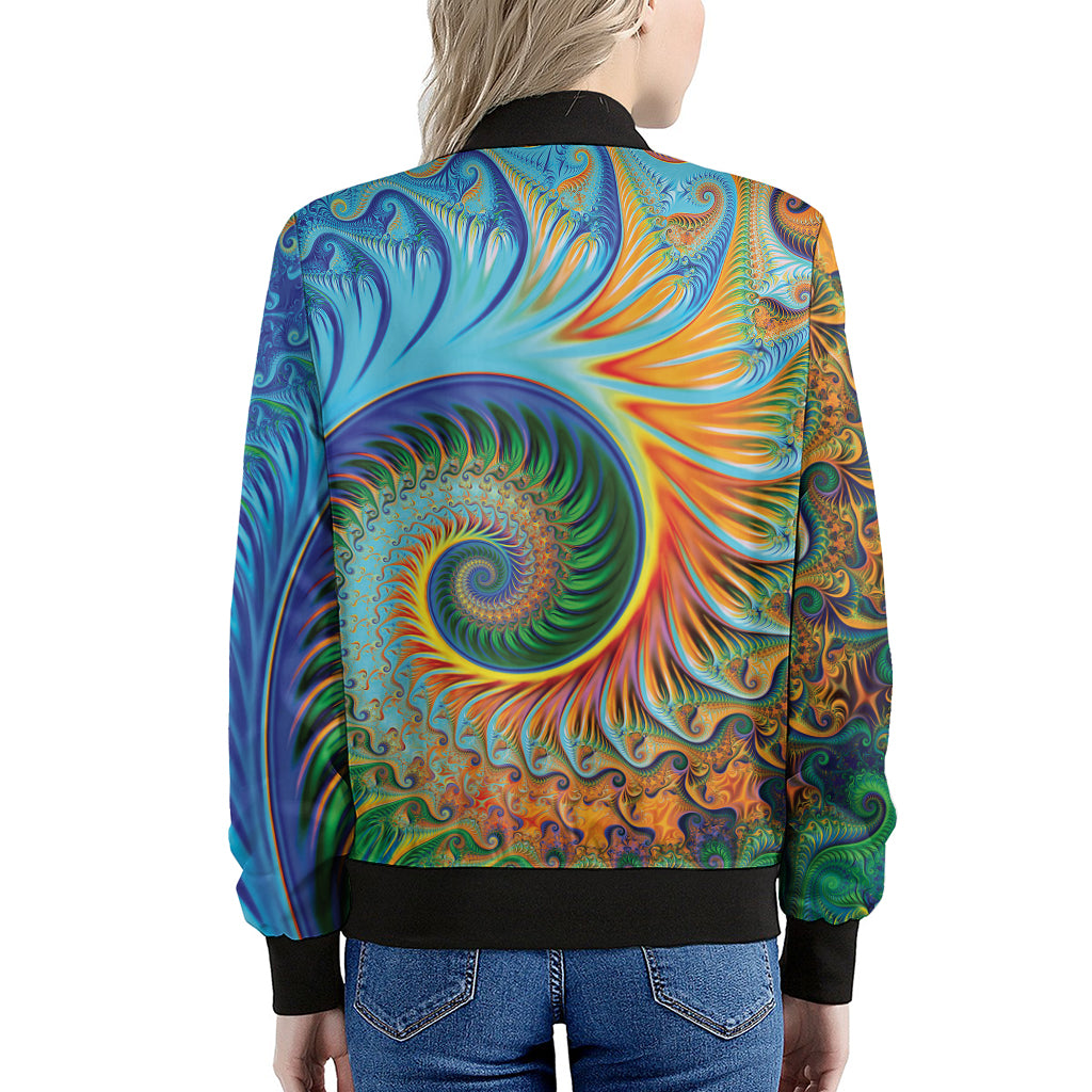 Trippy Fractal Print Women's Bomber Jacket