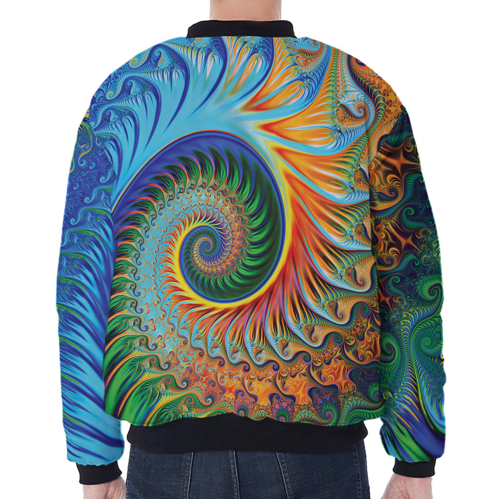 Trippy Fractal Print Zip Sleeve Bomber Jacket