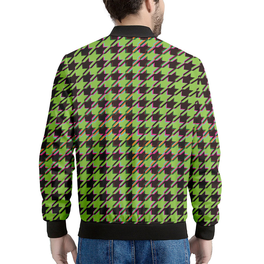 Trippy green Houndstooth Pattern Print Men's Bomber Jacket