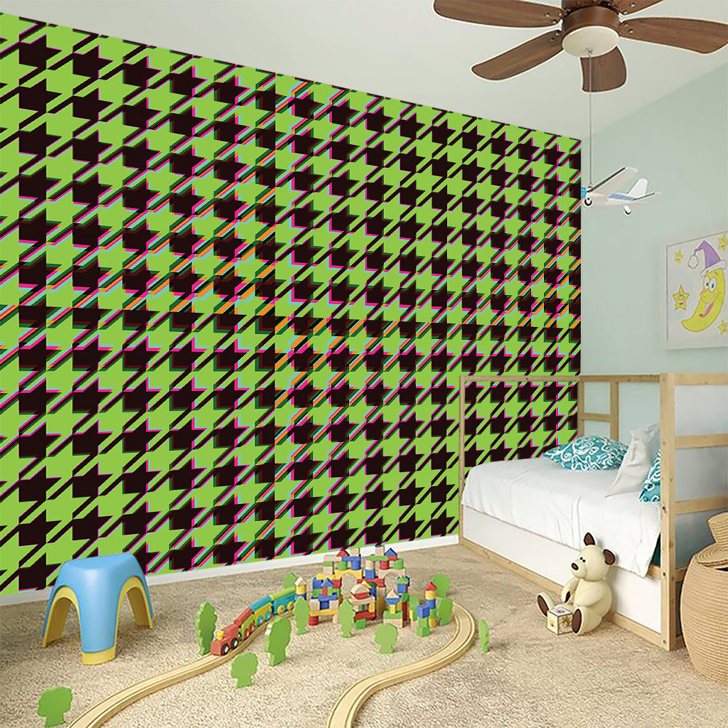Trippy green Houndstooth Pattern Print Wall Sticker