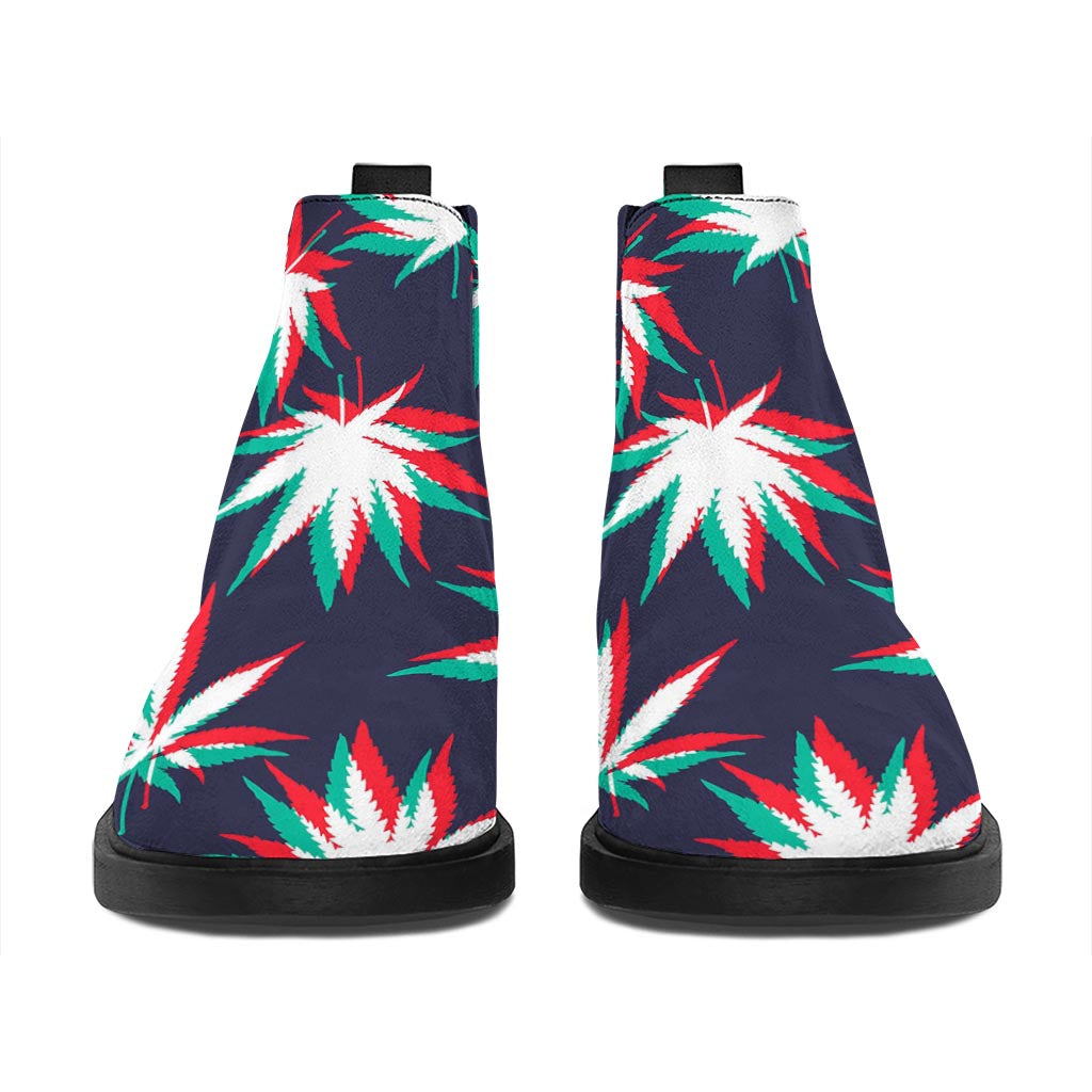 Trippy Hemp Leaves Reggae Pattern Print Flat Ankle Boots