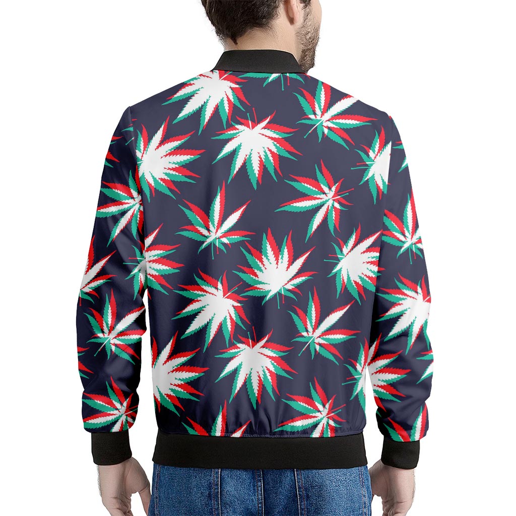 Trippy Hemp Leaves Reggae Pattern Print Men's Bomber Jacket