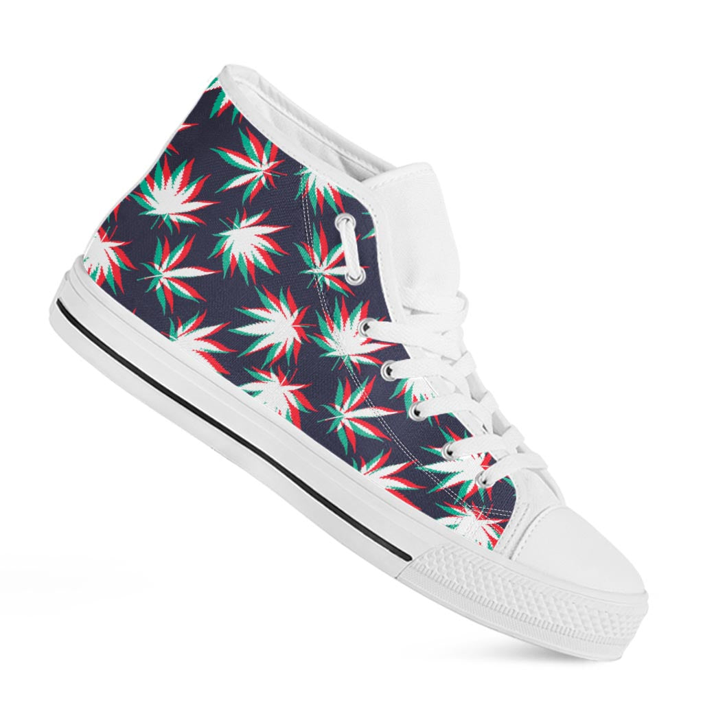 Trippy Hemp Leaves Reggae Pattern Print White High Top Sneakers