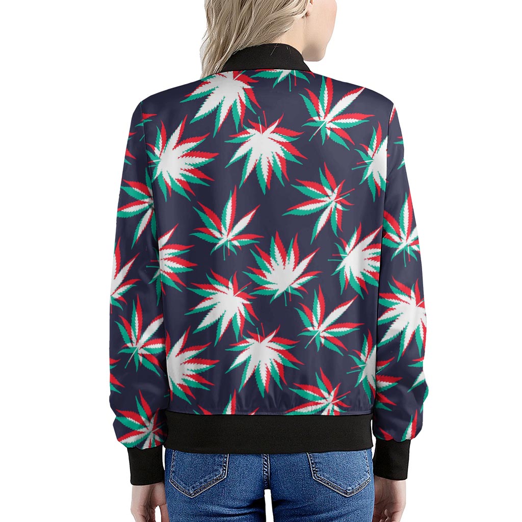Trippy Hemp Leaves Reggae Pattern Print Women's Bomber Jacket