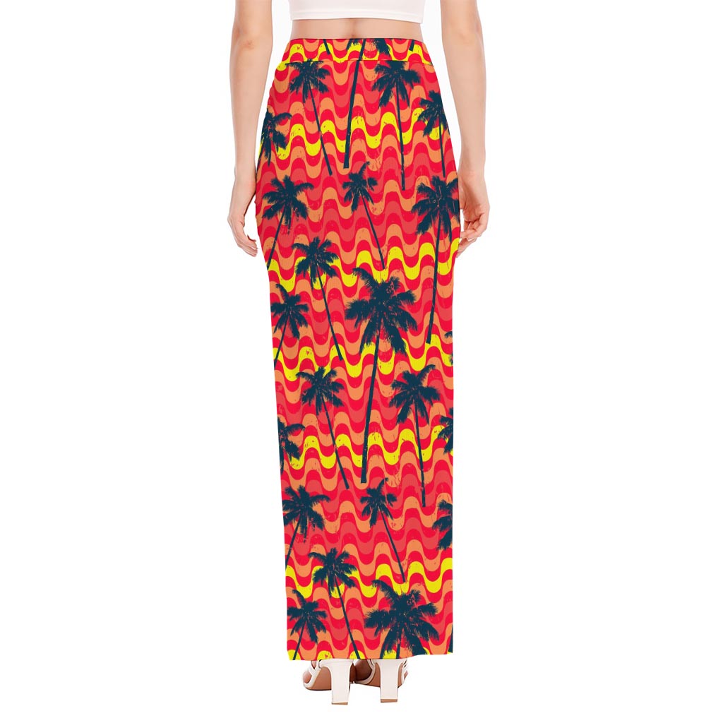 Trippy Palm Tree Pattern Print High Slit Maxi Skirt