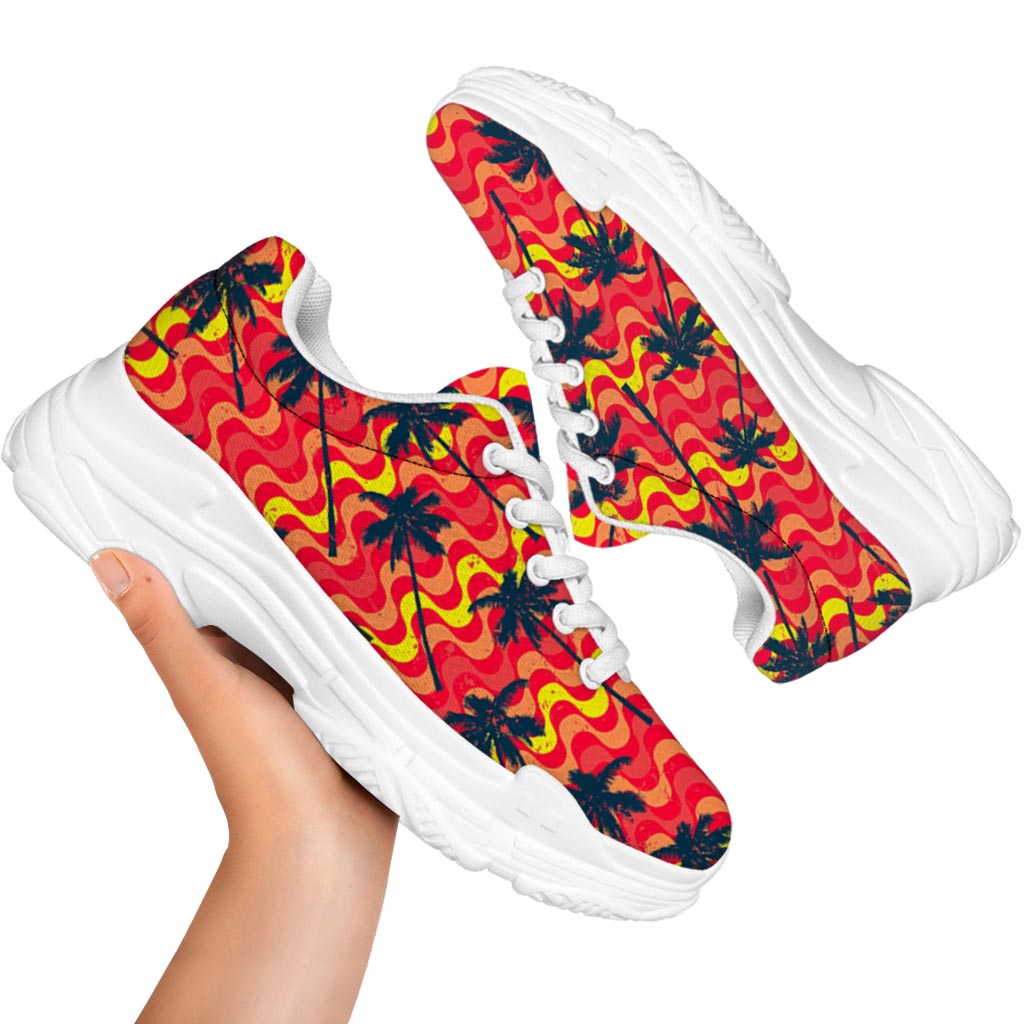 Trippy Palm Tree Pattern Print White Chunky Shoes