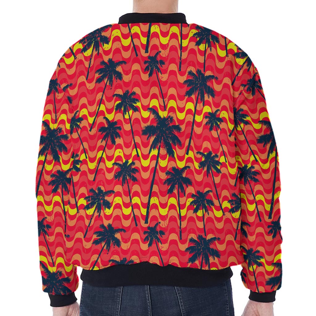 Trippy Palm Tree Pattern Print Zip Sleeve Bomber Jacket