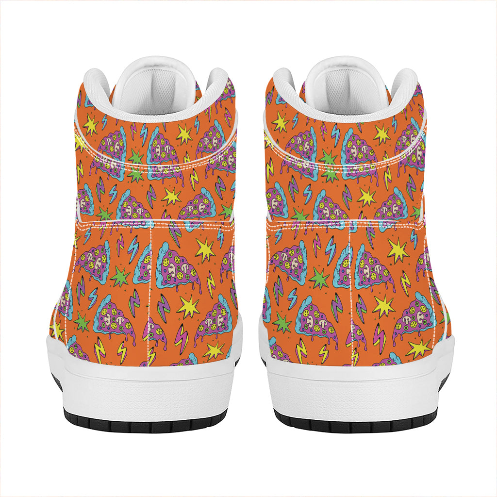 Trippy Pizza Pattern Print High Top Leather Sneakers