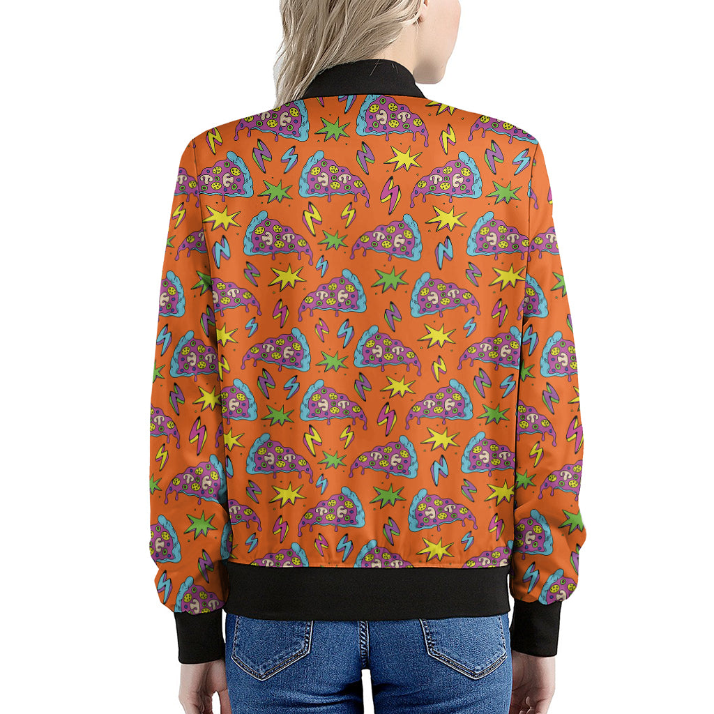 Trippy Pizza Pattern Print Women's Bomber Jacket