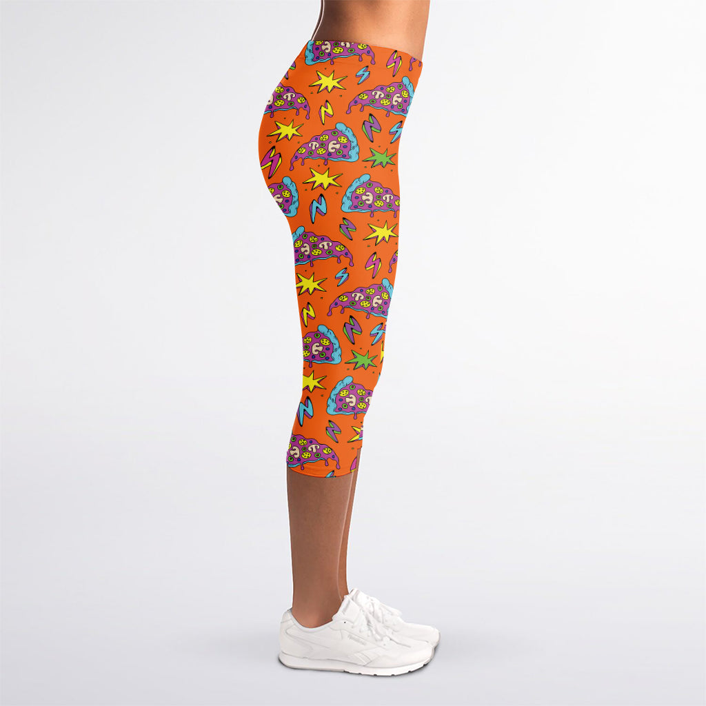 Trippy Pizza Pattern Print Women's Capri Leggings