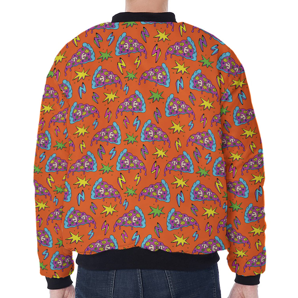 Trippy Pizza Pattern Print Zip Sleeve Bomber Jacket
