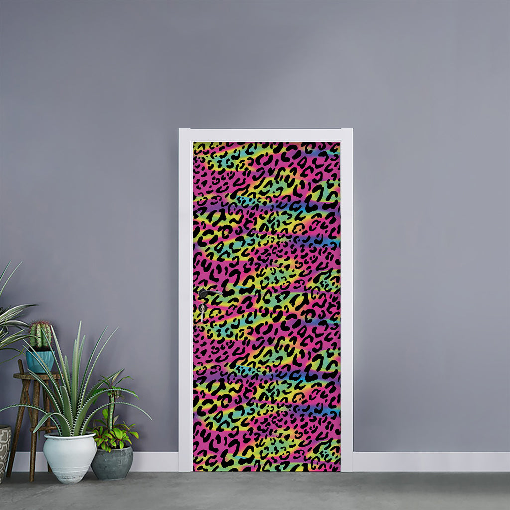 Trippy Psychedelic Leopard Print Door Sticker