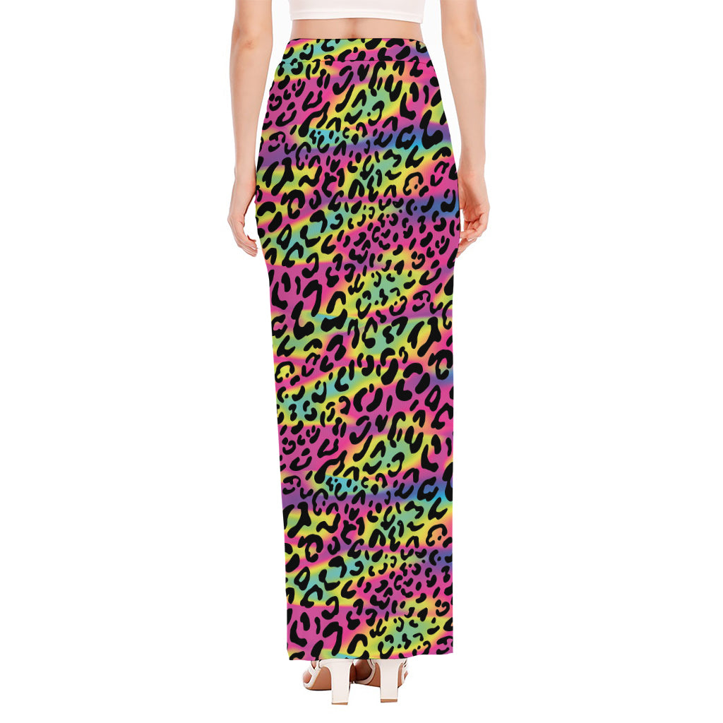 Trippy Psychedelic Leopard Print High Slit Maxi Skirt