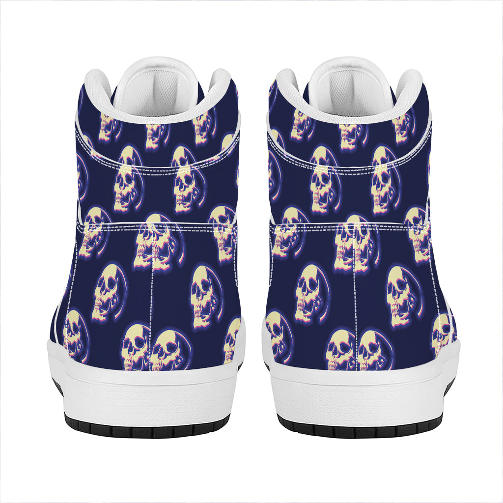 Trippy Skull Pattern Print High Top Leather Sneakers