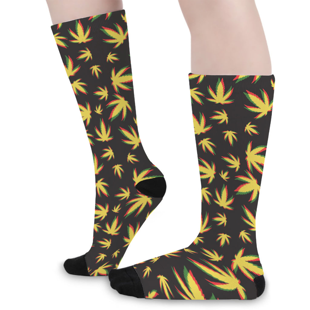 Trippy Weed Leaf Pattern Print Long Socks