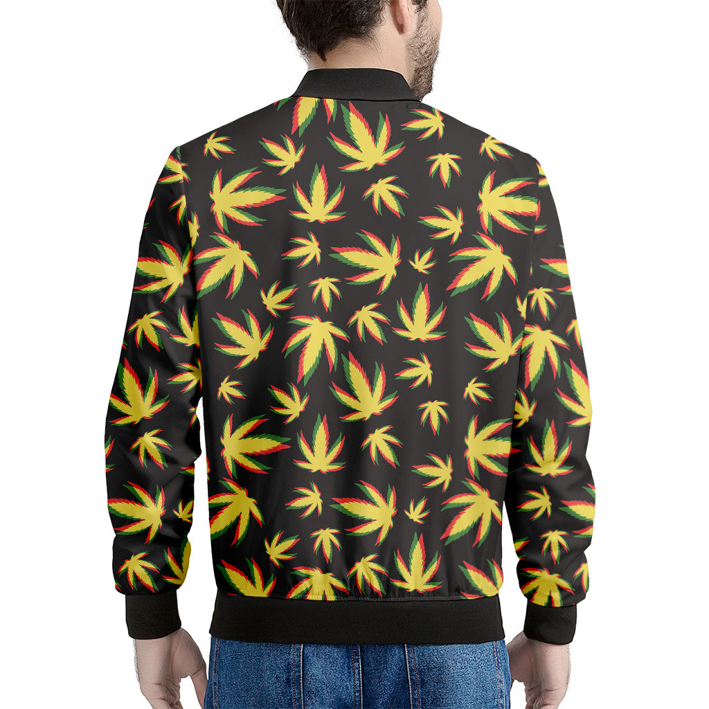Trippy Weed Leaf Pattern Print Men's Bomber Jacket