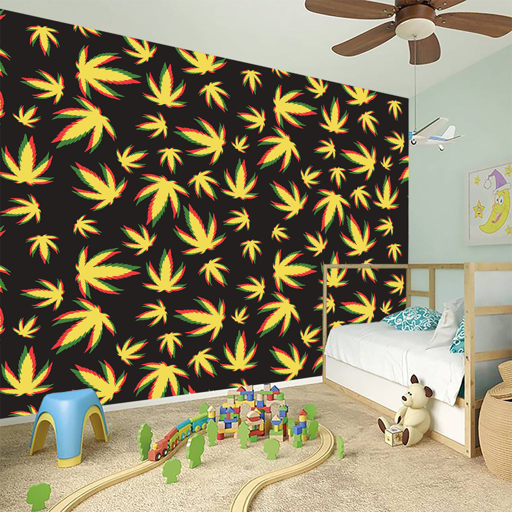 Trippy Weed Leaf Pattern Print Wall Sticker