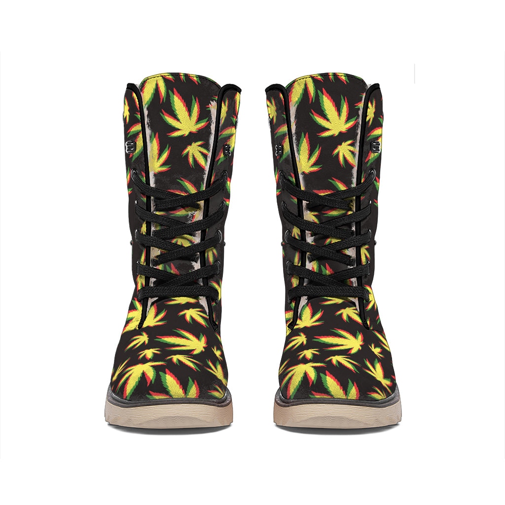 Trippy Weed Leaf Pattern Print Winter Boots