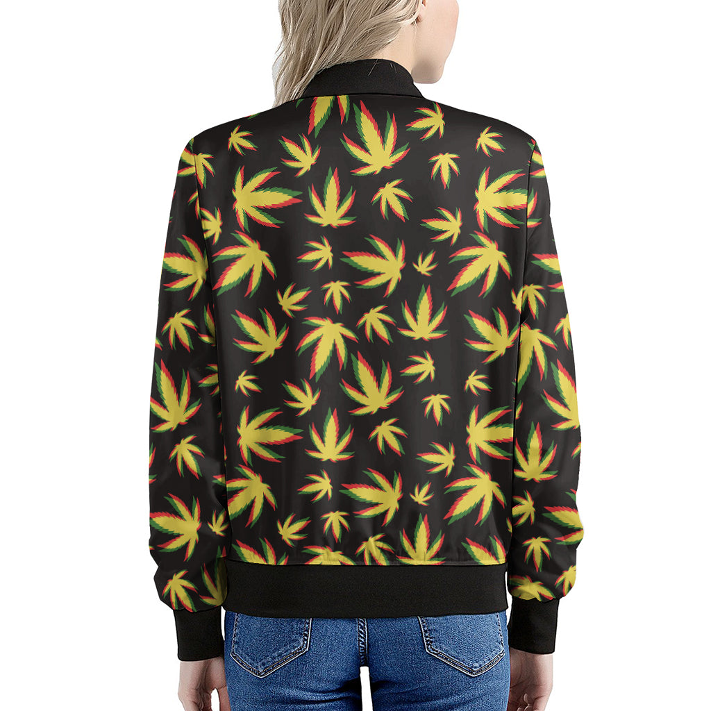 Trippy Weed Leaf Pattern Print Women's Bomber Jacket