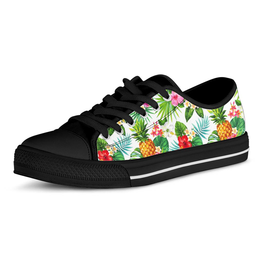 Tropical Aloha Pineapple Pattern Print Black Low Top Sneakers