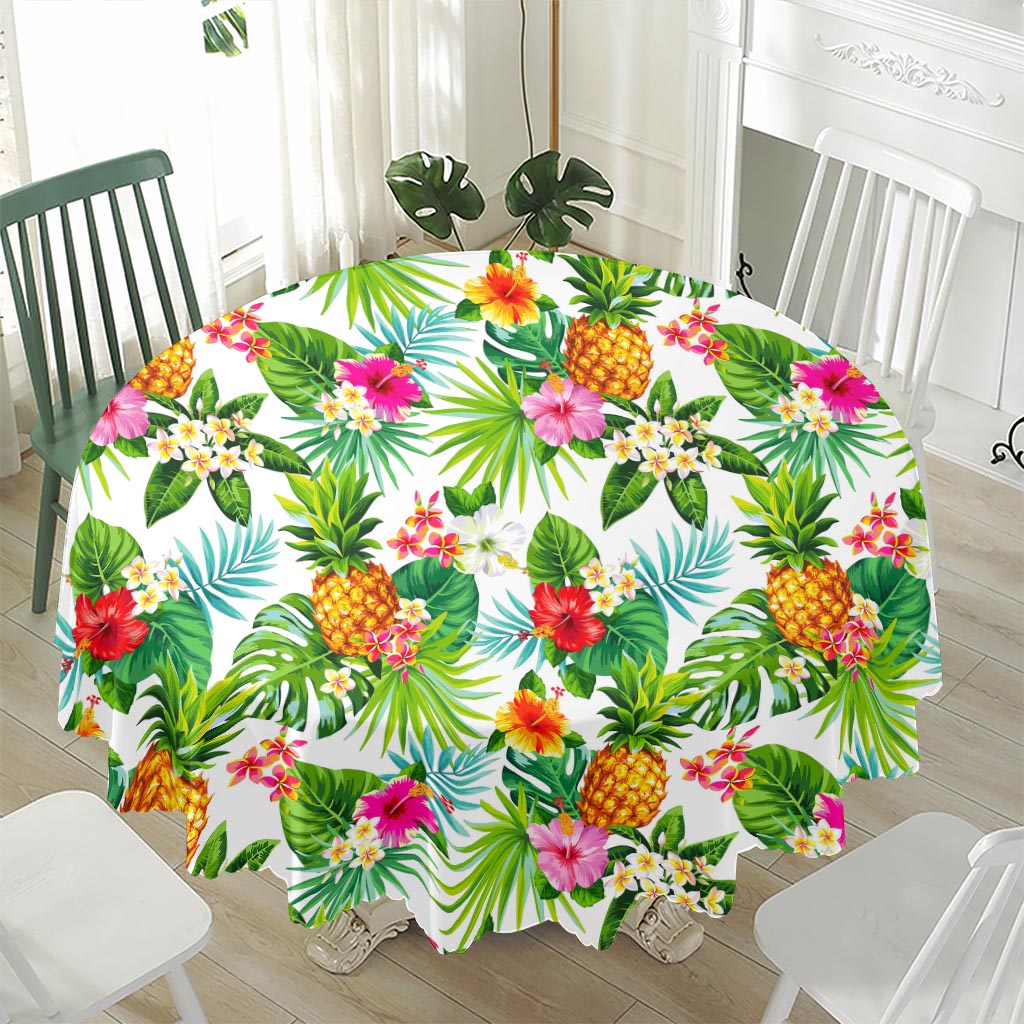 Tropical Aloha Pineapple Pattern Print Waterproof Round Tablecloth