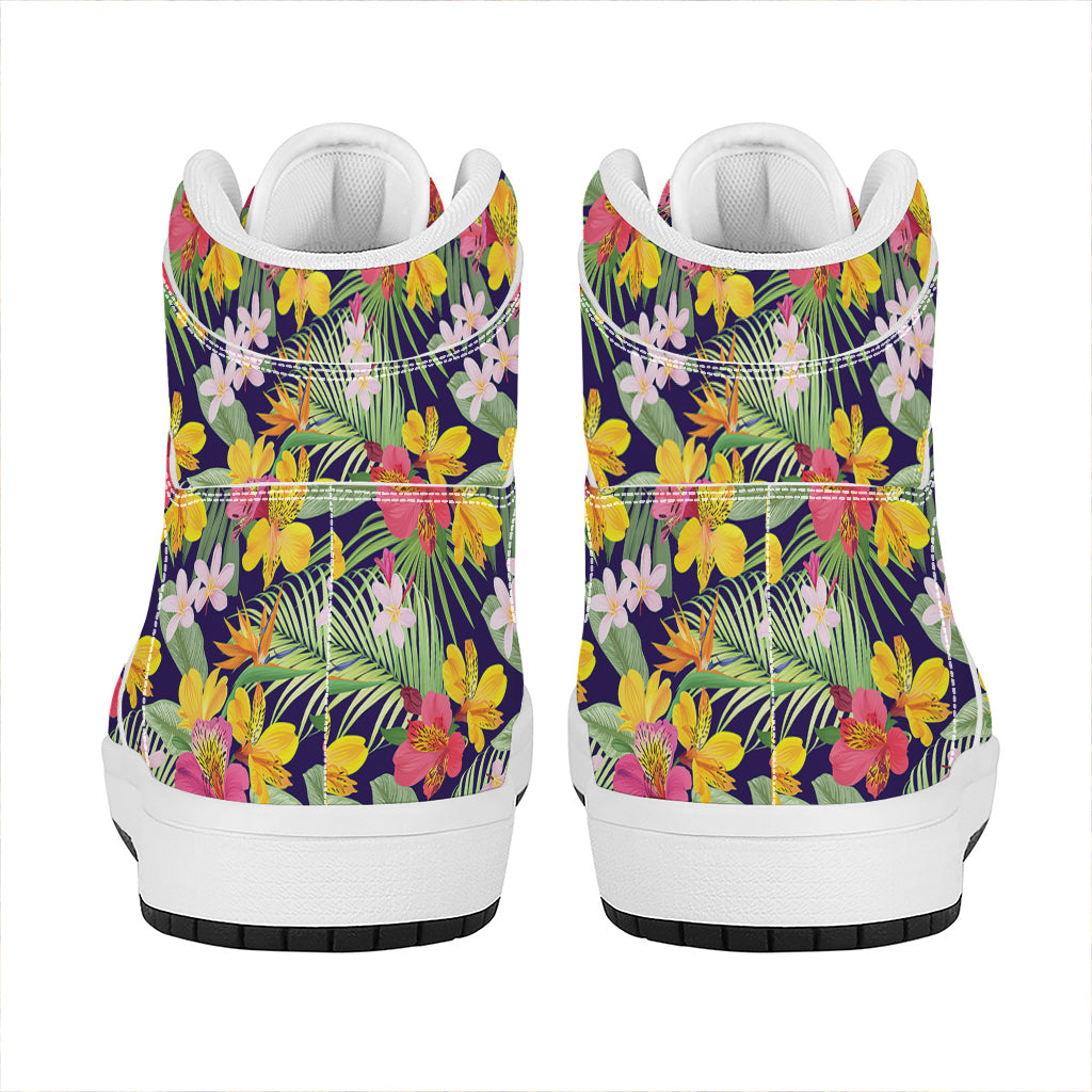 Tropical Alstroemeria Pattern Print High Top Leather Sneakers