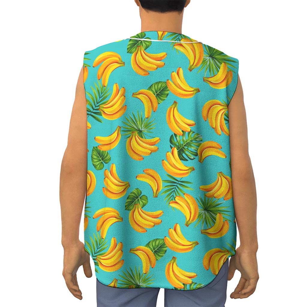 Tropical Banana Leaf Pattern Print Sleeveless Baseball Jersey
