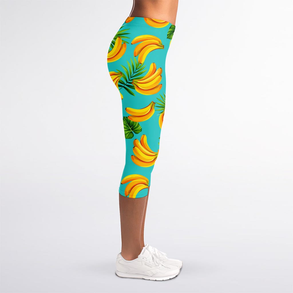 Tropical Banana Leaf Pattern Print Women's Capri Leggings