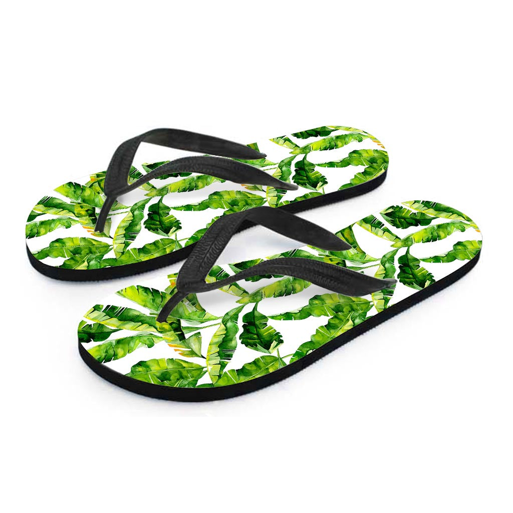 Tropical Banana Leaves Pattern Print Flip Flops