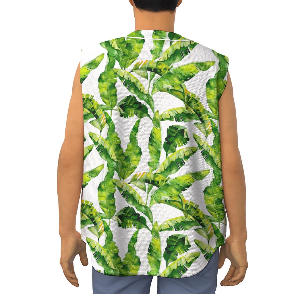 Tropical Banana Leaves Pattern Print Sleeveless Baseball Jersey