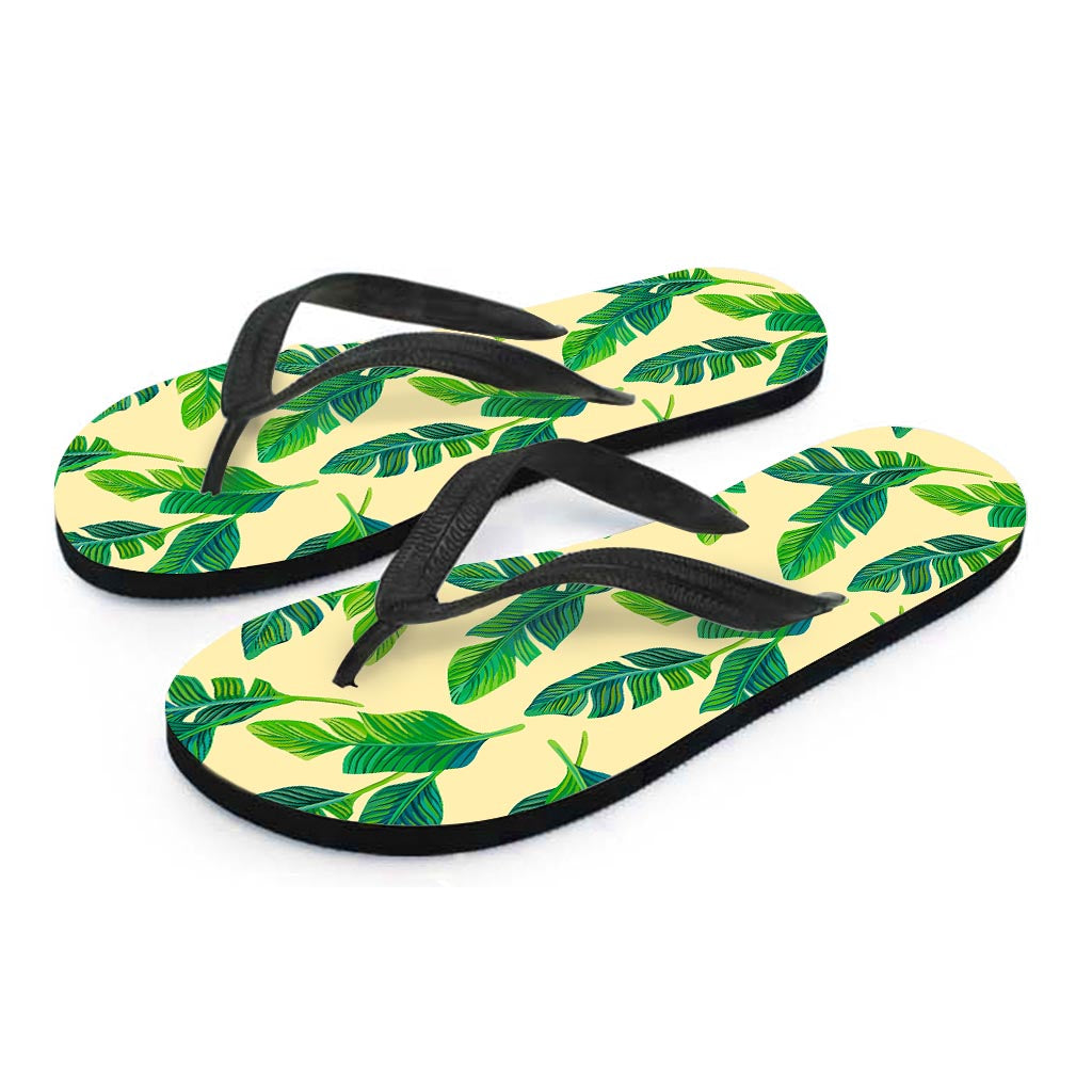 Tropical Banana Palm Leaf Pattern Print Flip Flops