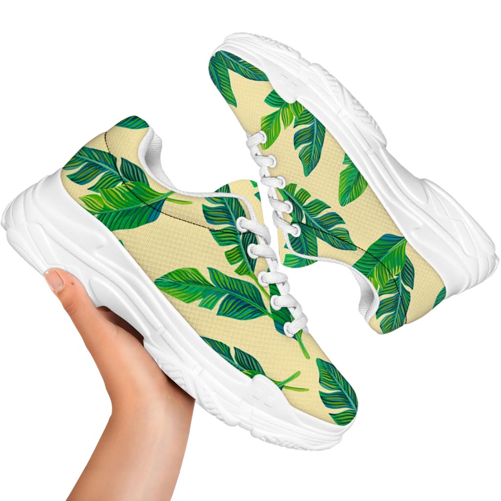 Tropical Banana Palm Leaf Pattern Print White Chunky Shoes