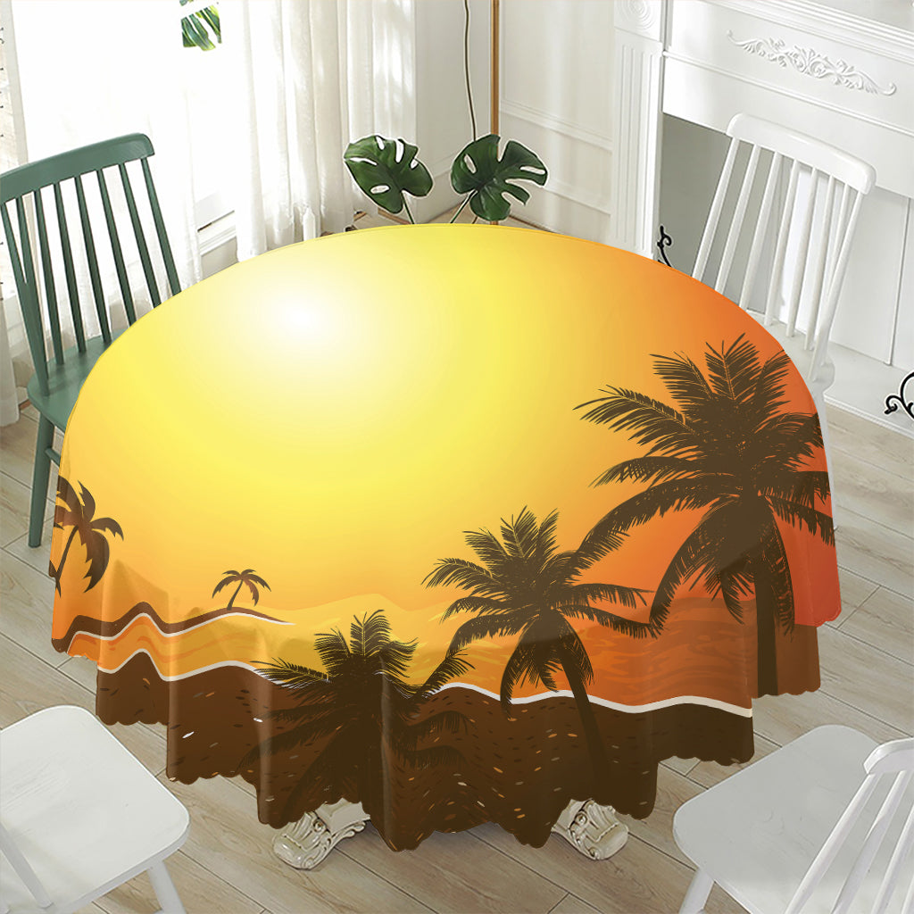 Tropical Beach Sunset Print Waterproof Round Tablecloth
