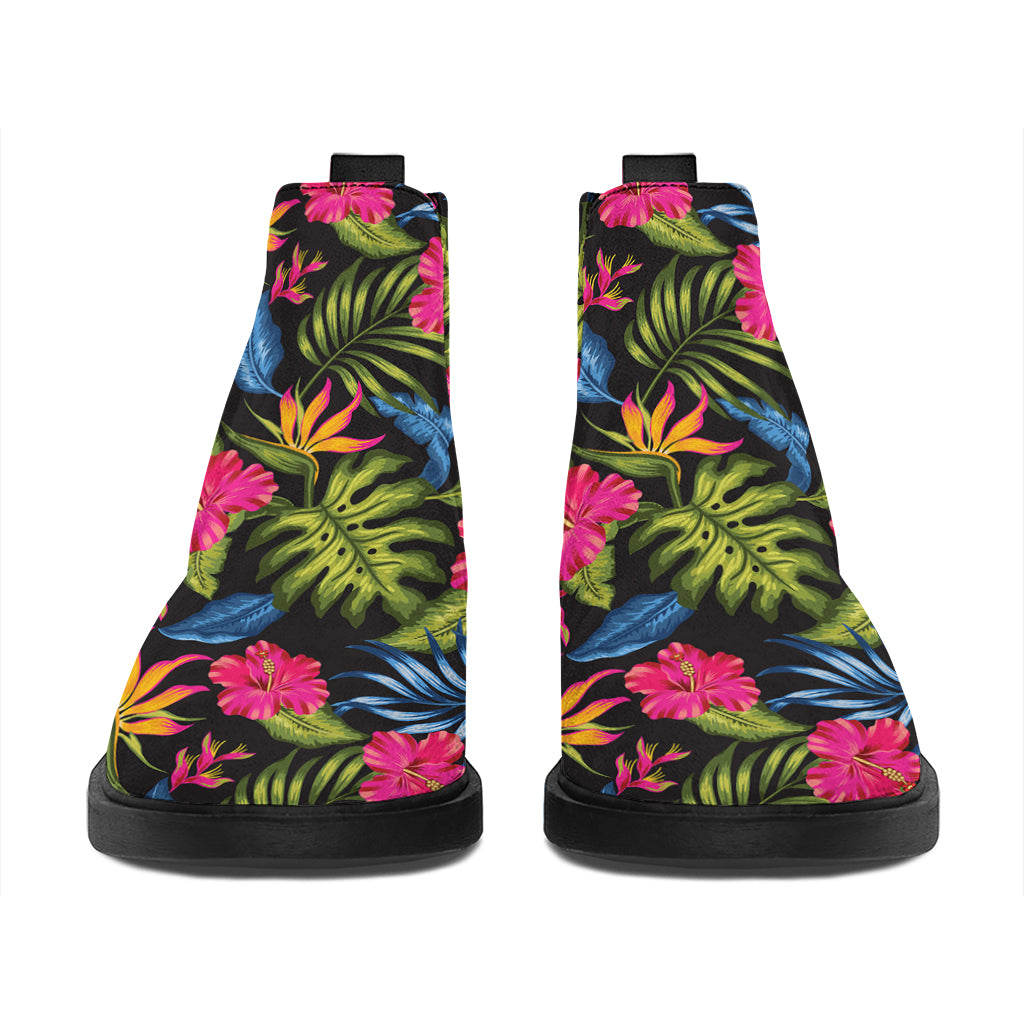 Tropical Bird Of Paradise Pattern Print Flat Ankle Boots