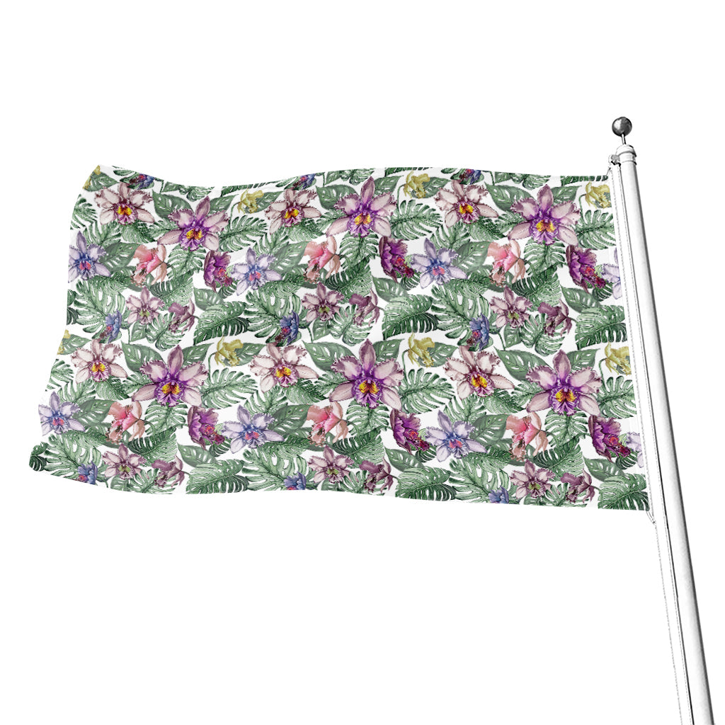 Tropical Cattleya Pattern Print Flag