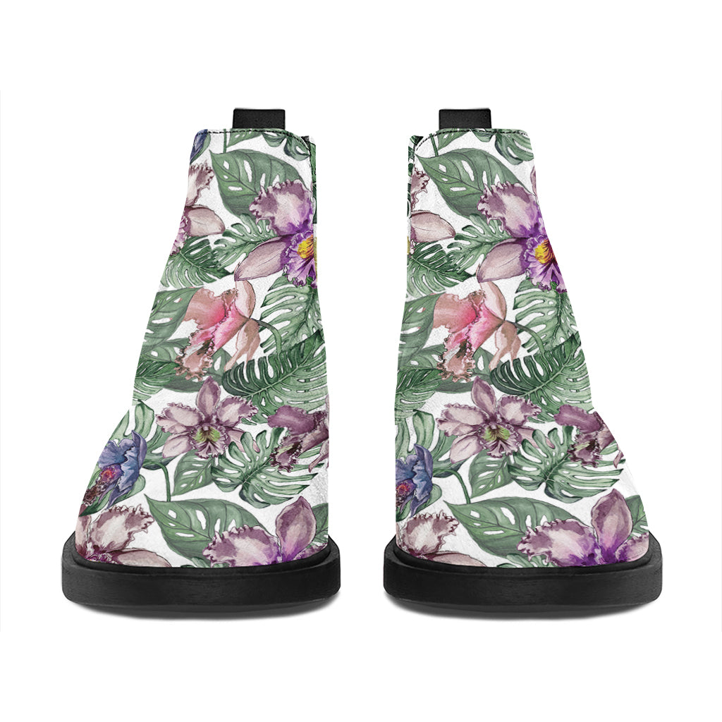 Tropical Cattleya Pattern Print Flat Ankle Boots