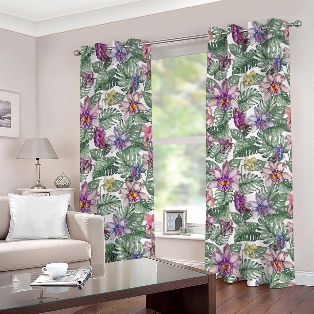 Tropical Cattleya Pattern Print Grommet Curtains