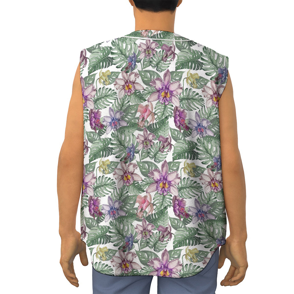 Tropical Cattleya Pattern Print Sleeveless Baseball Jersey